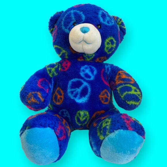 Build A Bear Workshop Blue Peace Sign Teddy Bear Plush 17" - Picture 6 of 10